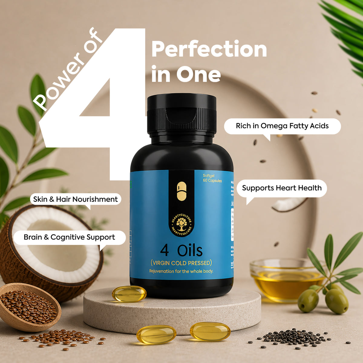 4 Oils Capsule — An Ode to Timeless Nourishment · 60 Veg Softgels
